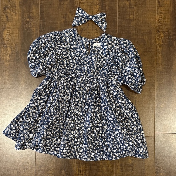 Rylee + Cru Navy Floral Kids Dress with Bow - Picture 1 of 7